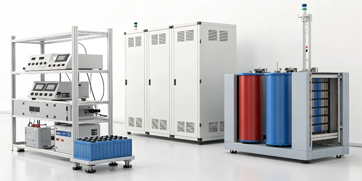 Professional 21700 Li-ion Cell Testing A lab setup showing a 21700 cell being tested with professional battery analysis equipment