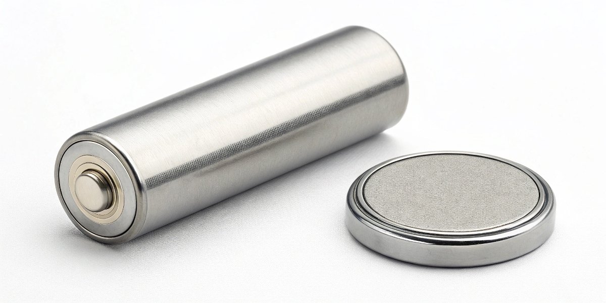 A rechargeable lithium-ion battery next to a primary lithium manganese coin cell