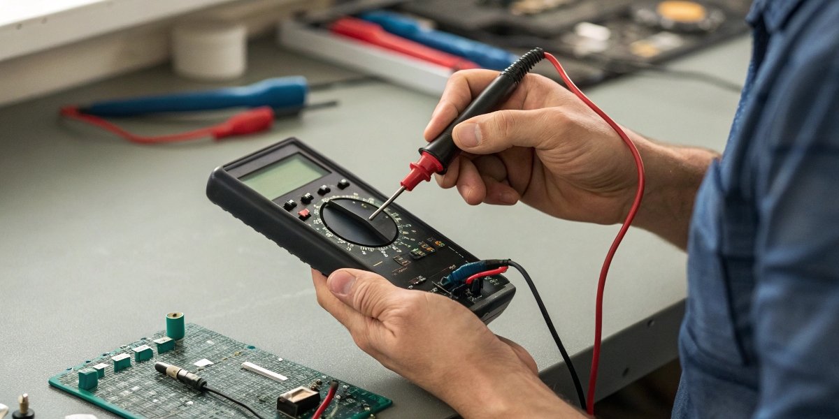Testing a Li-ion Cell with a Multimeter A person using a multimeter to check the voltage of a 21700 Li-ion cell