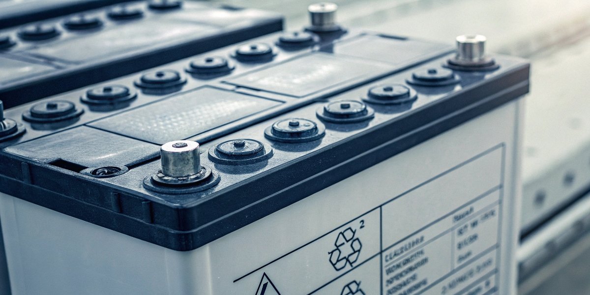 A close-up shot of a battery's specification label showing voltage and chemistry type