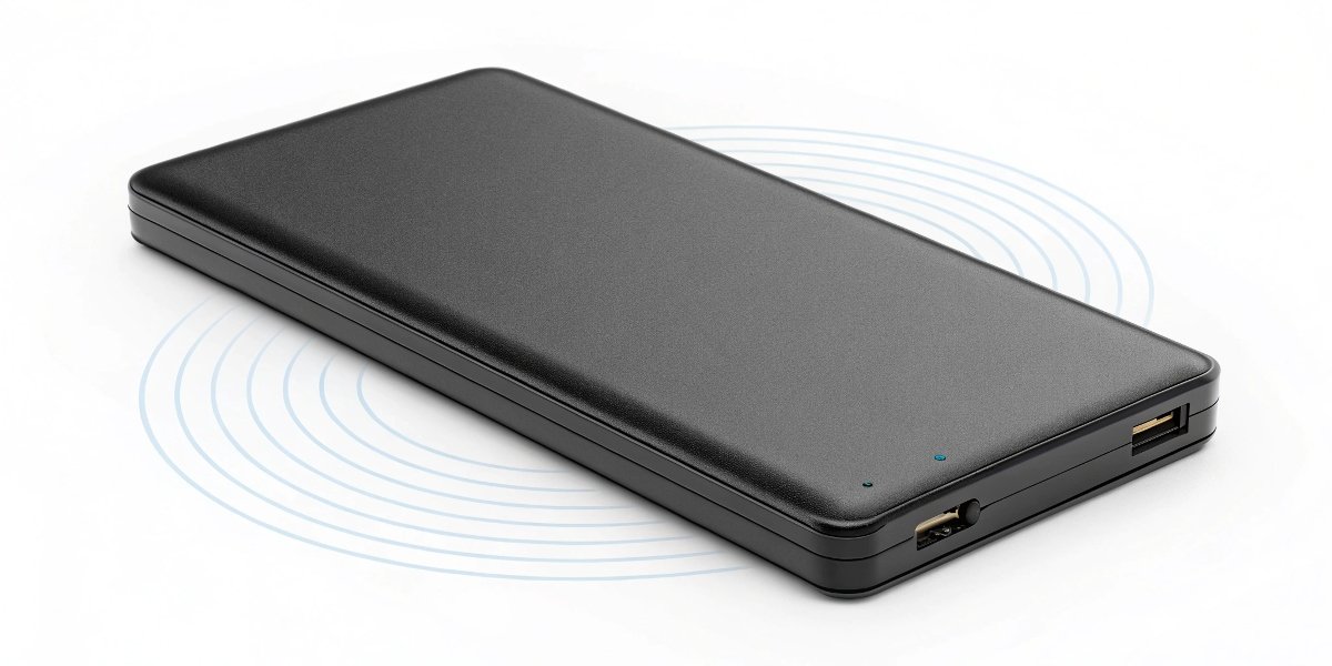 A lithium-ion battery pack with faint lines indicating a safe, weak electromagnetic field