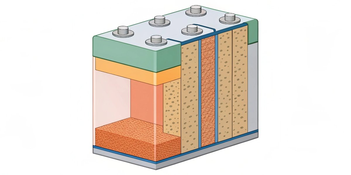 A simplified cross-section diagram of a Li-MnO₂ battery cell, showing the lithium anode, separator, and manganese dioxide cathode
