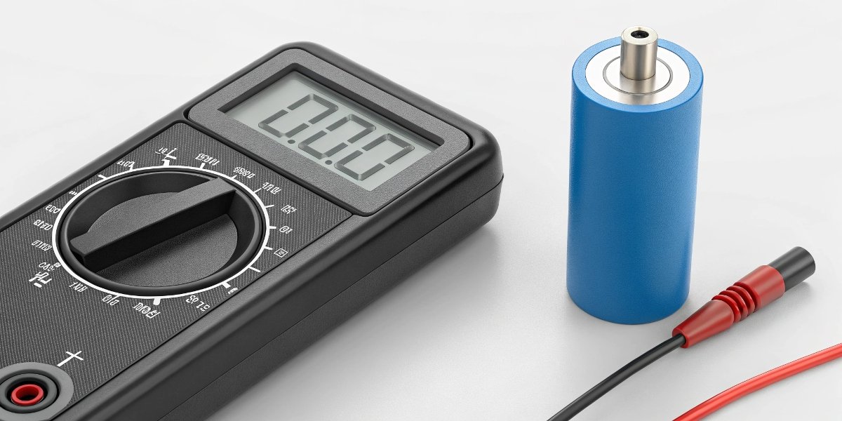 A multimeter displaying a reading of 3.0V from a lithium manganese battery