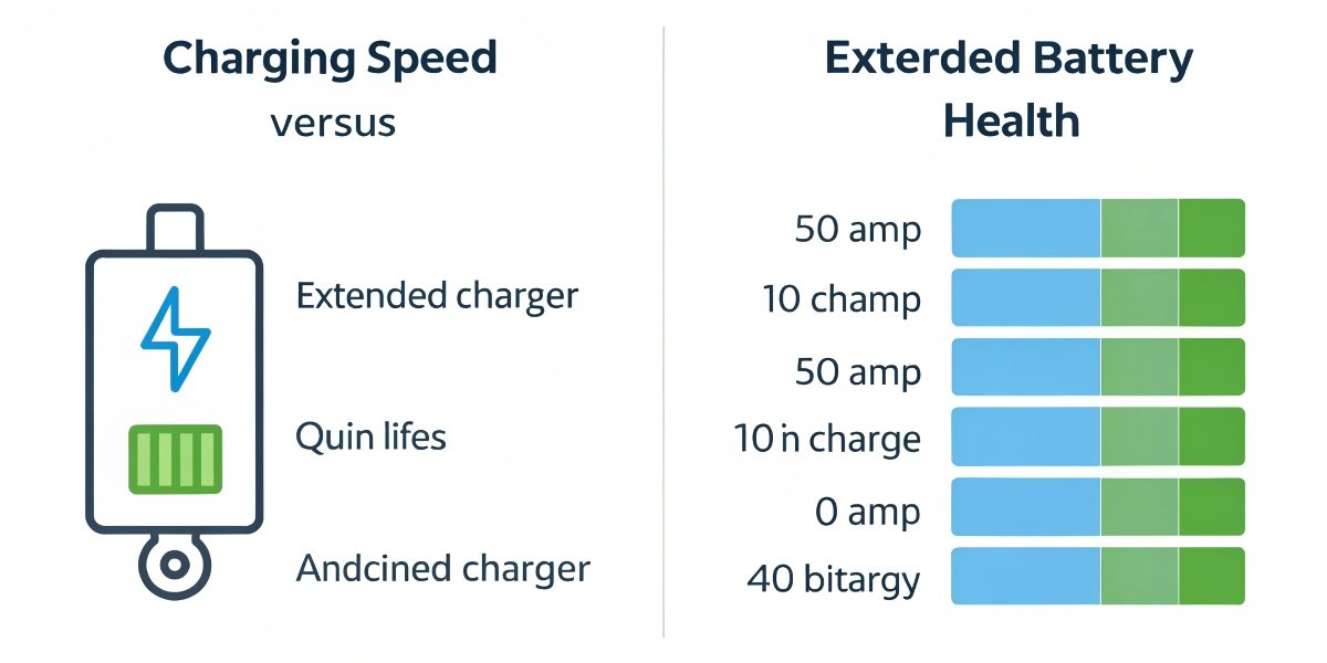 An infographic comparing [charging speed](https://lithotop.com/why-dont-standard-batteries-meet-wearable-medical-needs/)[^3] vs. battery health, showing a 5A charger leading to longer life and a 10A charger leading to faster charging