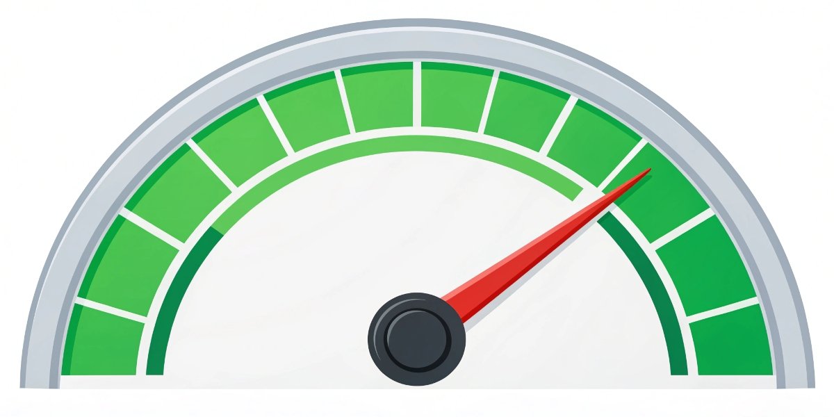 A battery gauge with the needle in a green zone down to 20%, and a red zone from 20% to 0% with a 'Stop' sign