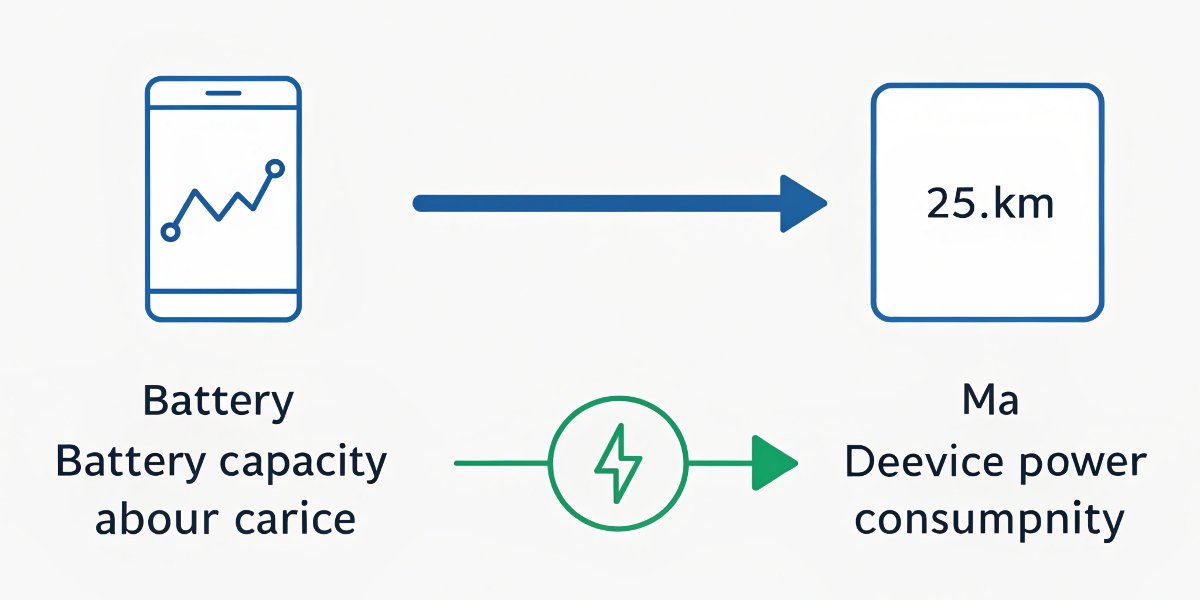 A simple infographic showing the formula: Battery Capacity (mAh) / Device Current (mA) = Runtime (Hours)