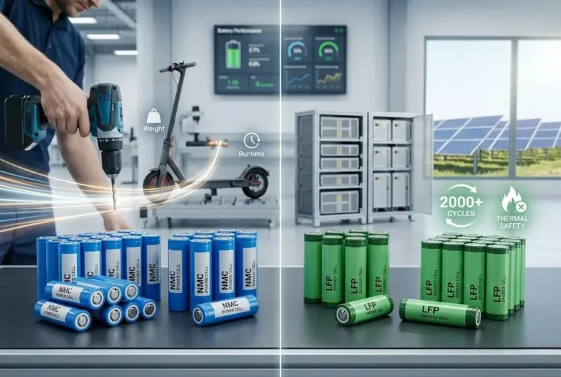 Comparison Of Nmc Power Cells For Lightweight Mobile Gear And Lfp Energy Cells For Long Cycle Solar Storage.