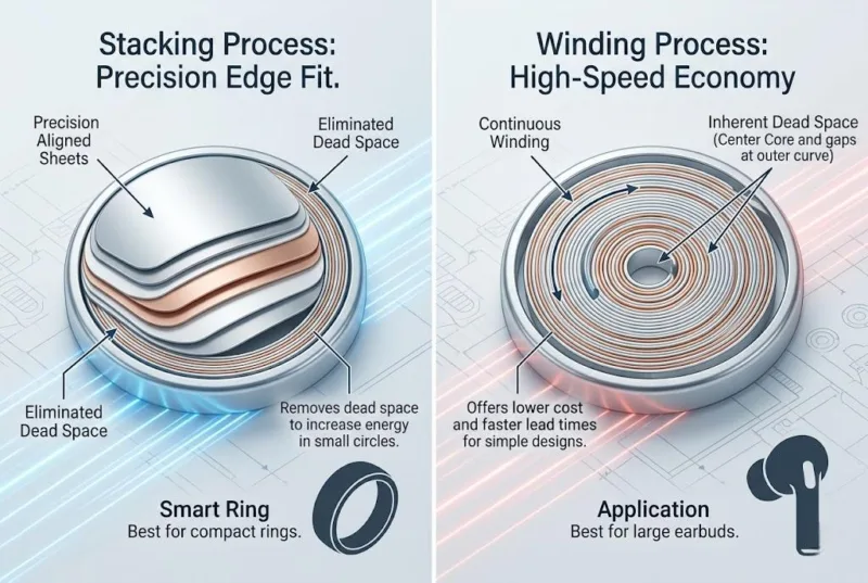 Comparison Of Stacking Vs Winding Internal Structures For Round Lipo Batteries.