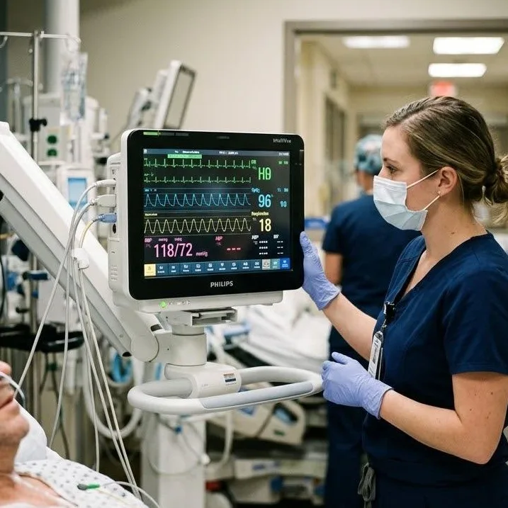 Hospital Medical Monitor Powered By Stable Voltage Lipo Battery In Icu.