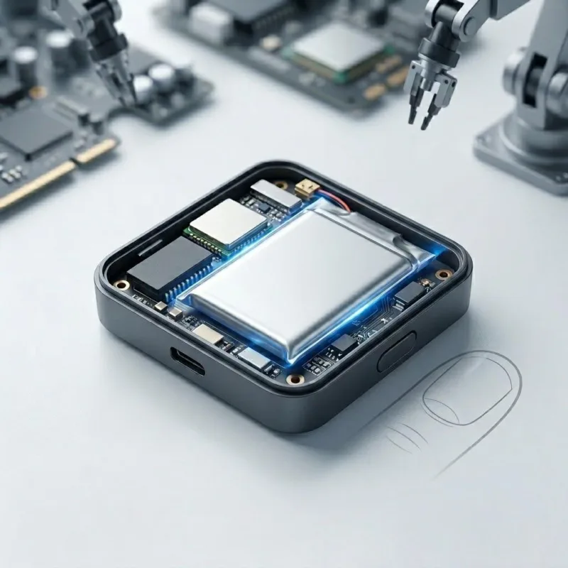 Ultra Thin Pouch Lipo Battery Integrated Into A Compact Gps Tracker Device.