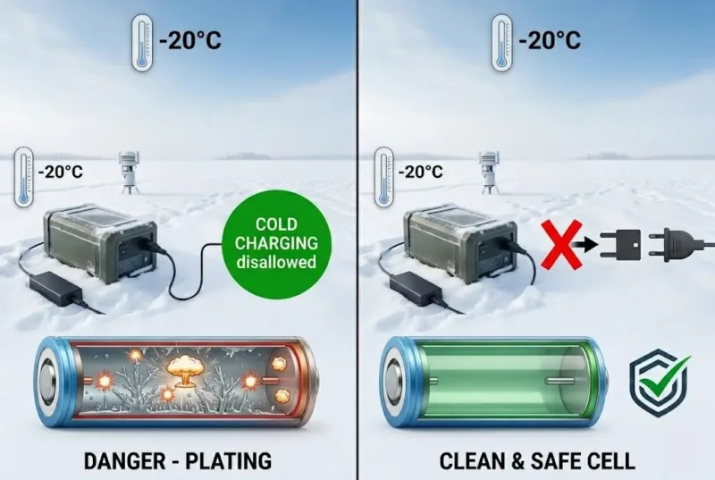 Visual Comparison Of Lithium Plating Risks In Standard Bms Versus Safe Cold Charging With Low Temp Bms At 20°c.