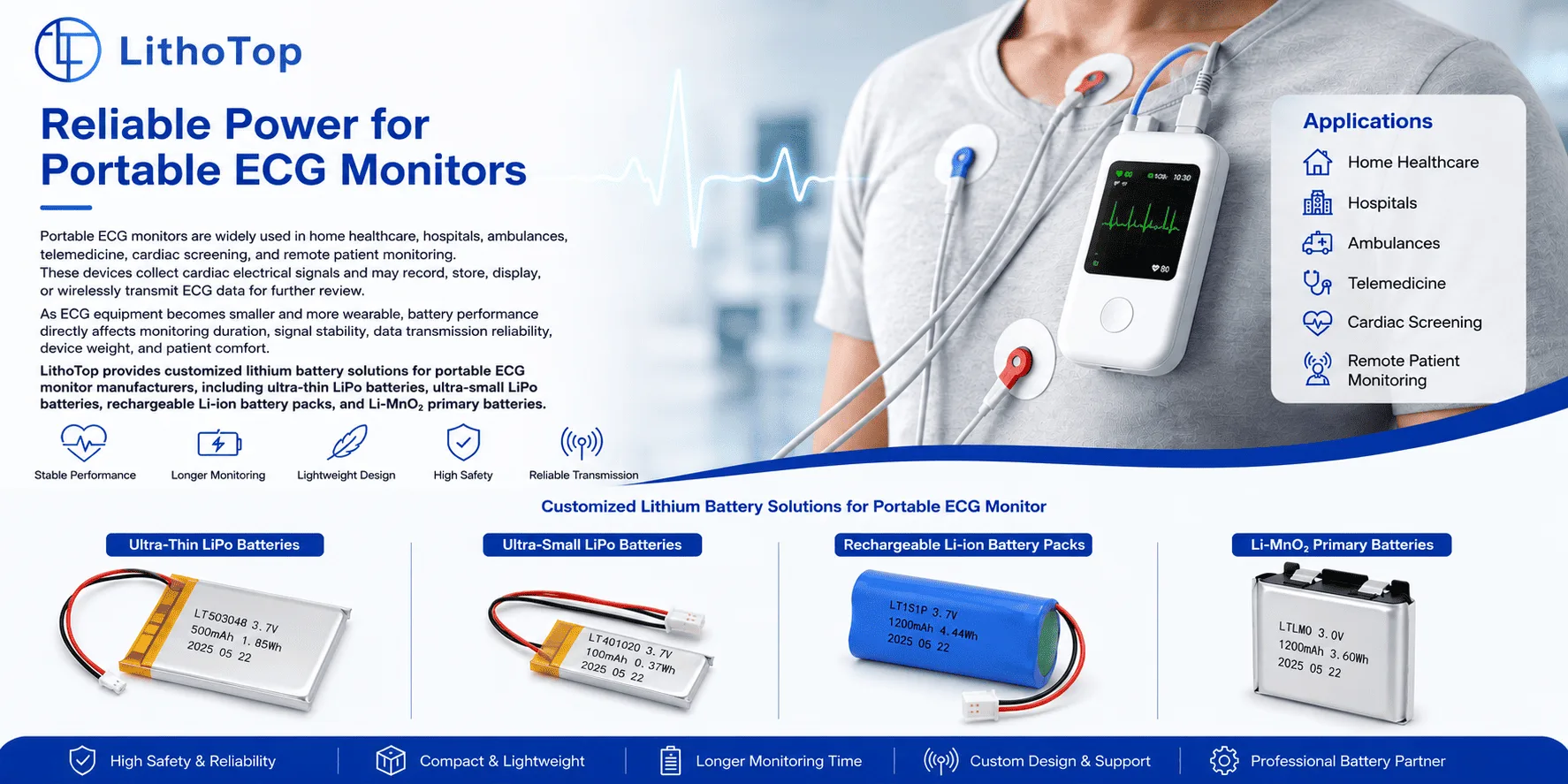 Customize Batteries For Portable Ecg Monitors
