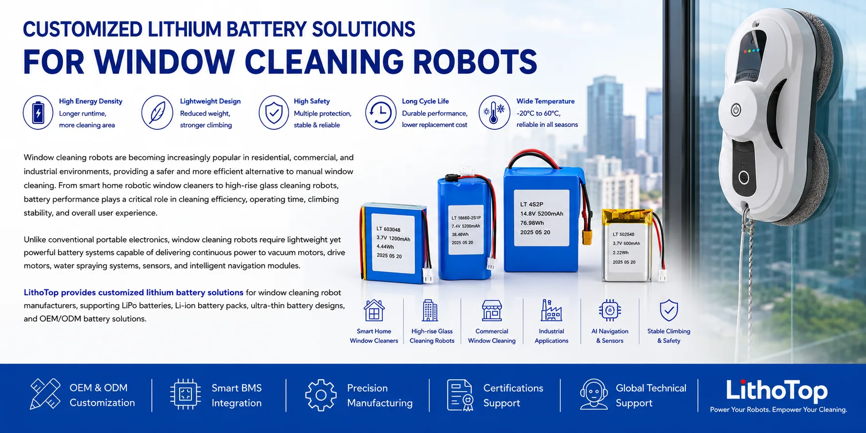 Customized Battery For Window Cleaning Robots